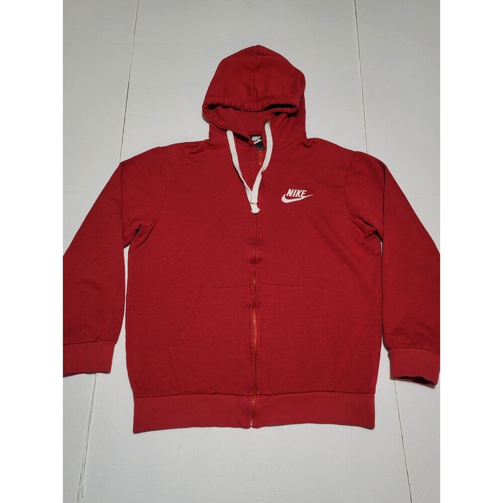 (#L5)Nike Red Fleece Full Zip Hoodie Hooded Pockets Men's Size L